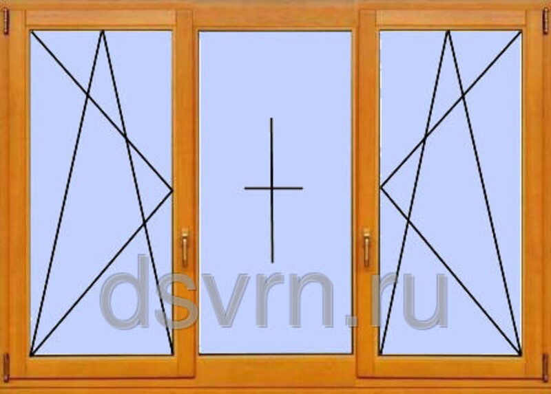 Окно деревянное трех створчатое, крайние поворотно-откидные, средняя глухая